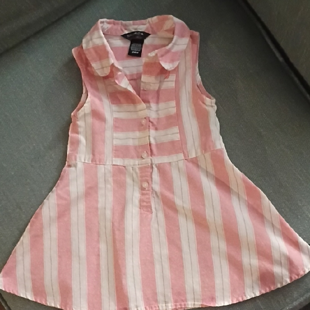Nautica Pink and White Striped Sleeveless Girl Dress
